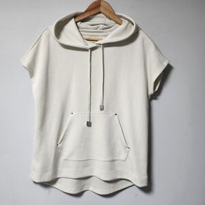 Elie Tahari Cream Short Sleeve Kangaroo Hoodie Sweatshirt  Top S